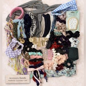 65-Piece Hair Accessory Bundle | Scrunchies, Bows, Clips, Heatless Curler